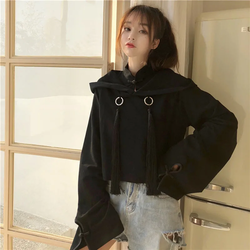 Women's Hoodies Crop Hoodies Sweatshirts Tassel Hooded Woman Crop Top Hoodie Chinese Letters Print Japan Style Girls Tops LS180
Women's Hoodies Crop Hoodies Sweatshirts Tassel Hooded Woman Crop Top Hoodie Chinese Letters Print Japan Style Girls Tops LS180