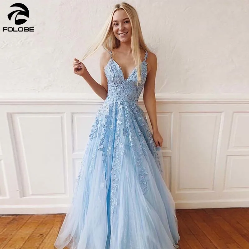 2020 Simple Floor Length V-neck Prom Dresses Spaghetti Straps Appliques Formal Party Dresses Light Sky Blue Prom Gowns Vestidos
2020 Simple Floor Length V-neck Prom Dresses Spaghetti Straps Appliques Formal Party Dresses Light Sky Blue Prom Gowns Vestidos