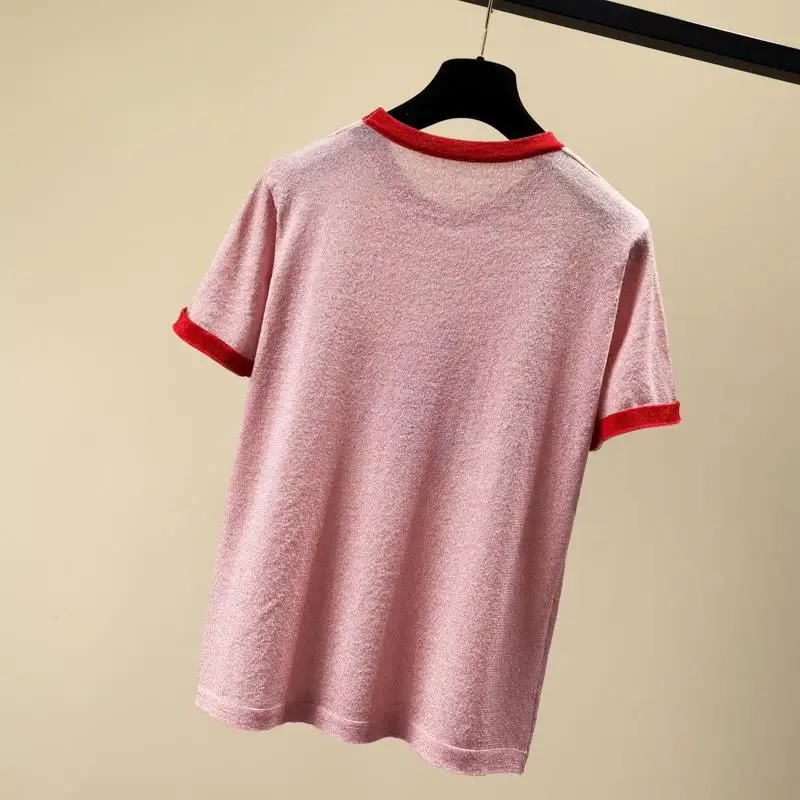 Women Tops Printing Short Sleeve Pullover Summer Female Knitted Striped O-Neck Sweater Jumper Hot Sweater Mujer Korean Style D43
Women Tops Printing Short Sleeve Pullover Summer Female Knitted Striped O-Neck Sweater Jumper Hot Sweater Mujer Korean Style D43