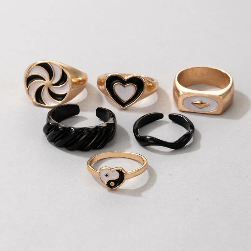 Fashion New Blcak Love Big Windmill Tai Chi Drop Oil Alloy Ring Simple Geometry 6 pcs Set for Women Gifts Unisex Jewelry
Fashion New Blcak Love Big Windmill Tai Chi Drop Oil Alloy Ring Simple Geometry 6 pcs Set for Women Gifts Unisex Jewelry
