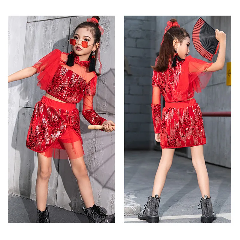 2021 Jazz Dance Costumes For Girls Shiny Sequin Clothes Modern Street Dance Performance Stage Red Suit Kids Hip Hop Clothing
2021 Jazz Dance Costumes For Girls Shiny Sequin Clothes Modern Street Dance Performance Stage Red Suit Kids Hip Hop Clothing