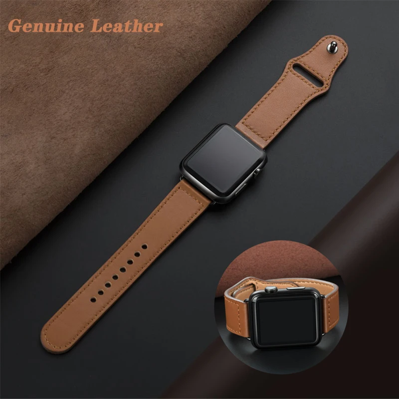 Ремешок из натуральной кожи для Apple Watch 4 5 Band 42 мм 44 спортивный браслет iwatch Series 3 2 1 38