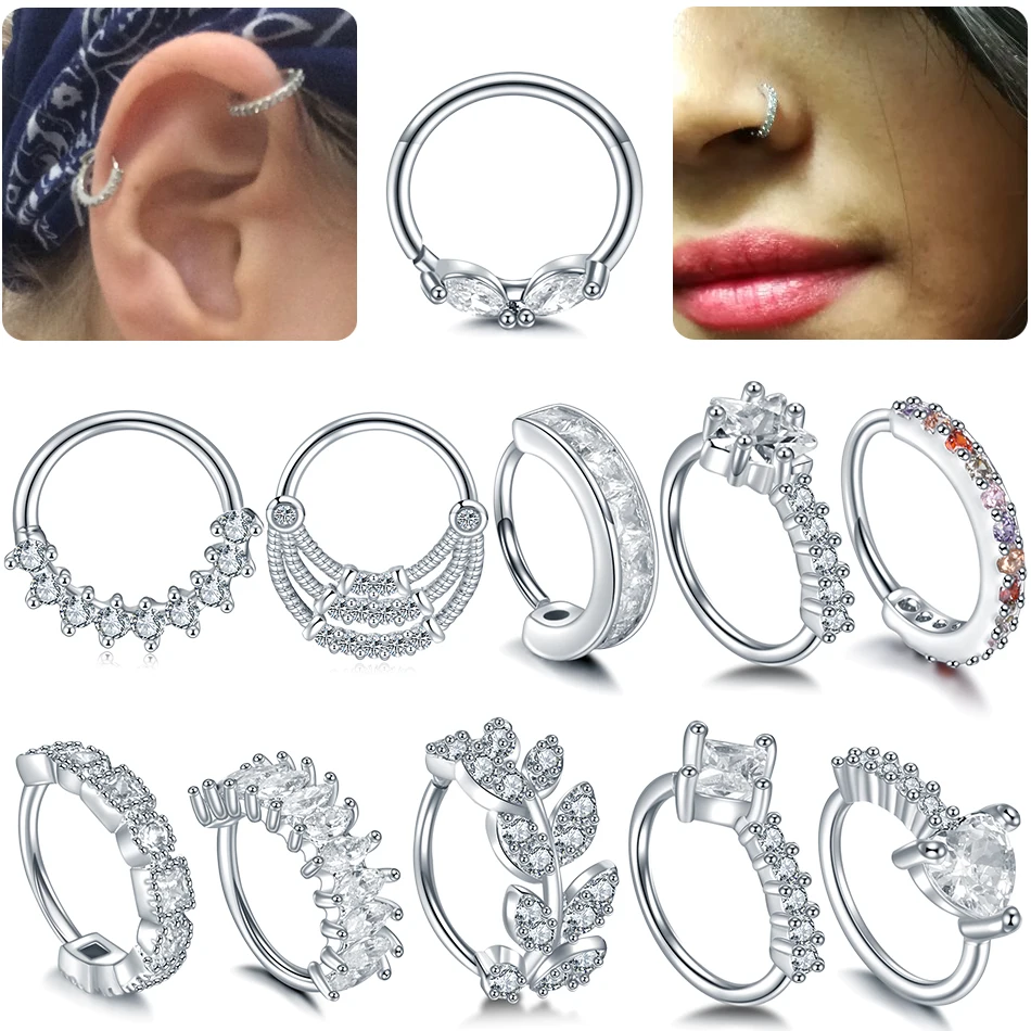 

1Pc 20G Zircon Septum Clicker Nose Piercing Ring Ear Cartilage Tragus Daith Helix Piercing Earring Hoop Nose Rings Body Jewelry