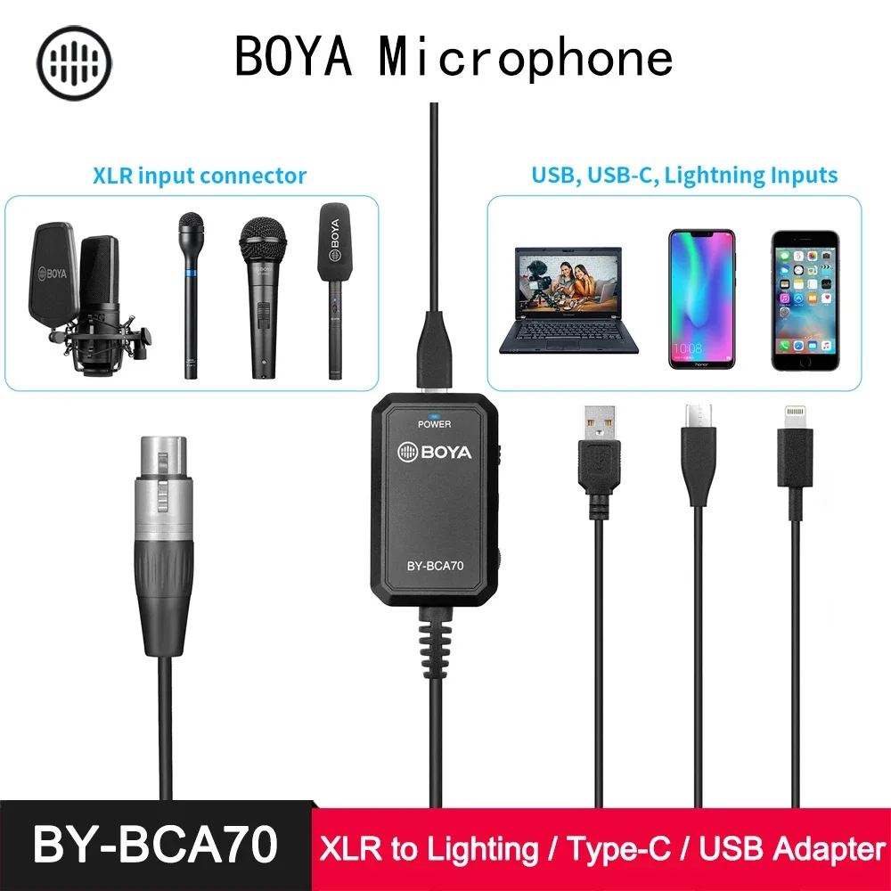 BOYA BY-BCA70 XLR Сделано в Китае с разными условиями освещения Type-C USB аудио кабель-адаптер для iPhone смартфона android-пк аксессуары для микрофона
BOYA BY-BCA70 XLR Сделано в Китае с разными условиями освещения Type-C USB аудио кабель-адаптер для iPhone смартфона android-пк аксессуары для микрофона