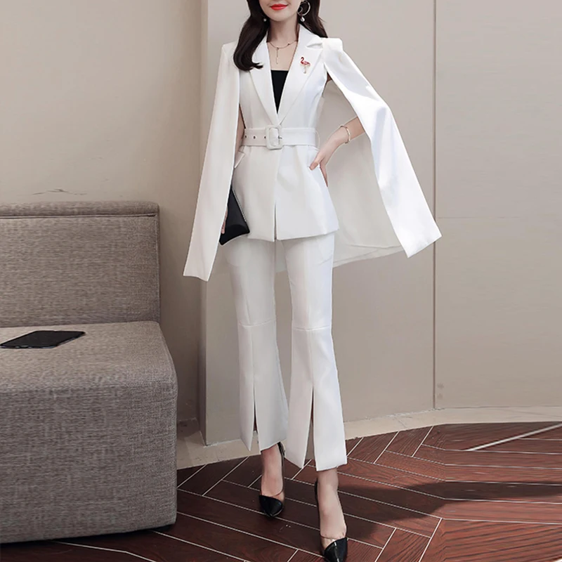 Women Cape Type Blazer Set Belted Cloak Jacket & Suit Split Pants Elegant Female Pant Suits Ladies 2 Pieces Set
Women Cape Type Blazer Set Belted Cloak Jacket & Suit Split Pants Elegant Female Pant Suits Ladies 2 Pieces Set