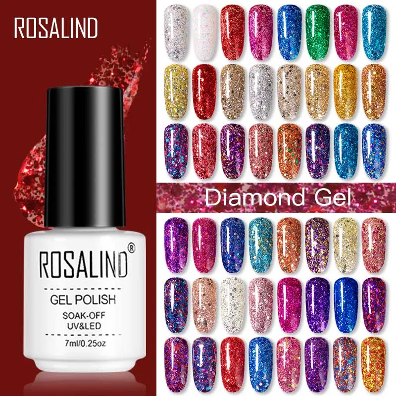 

Rosalind Esmalte Semi-permanent Hybrid Varnishes Diamond Gel Nails Polish For Manicure Art Multicolor Flashing Base And Top 7ML
