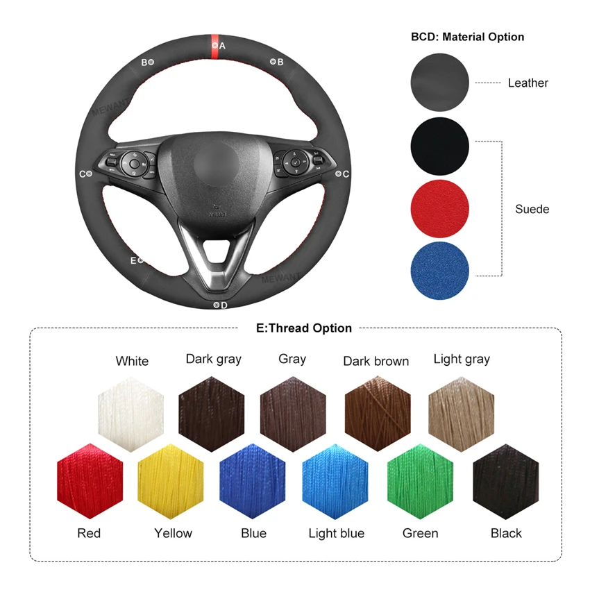MEWANT Black Suede Steering Wheel Cover for Opel Astra K Corsa E Crossland X Grandland X Insignia CT B Karl Zafira 2014-2020
MEWANT Black Suede Steering Wheel Cover for Opel Astra K Corsa E Crossland X Grandland X Insignia CT B Karl Zafira 2014-2020