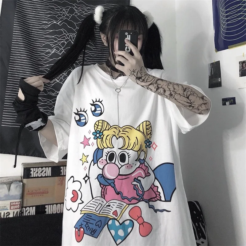 Summer Kawaii Cartoon Fat Edition Sailor Moon Print Short Sleeve T-Shirt Female Summer Couple Harajuku Hip Hop Woman Top
Summer Kawaii Cartoon Fat Edition Sailor Moon Print Short Sleeve T-Shirt Female Summer Couple Harajuku Hip Hop Woman Top