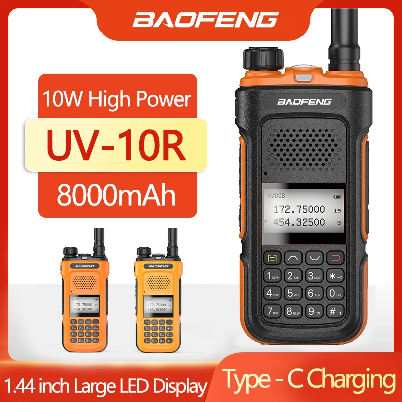Натуральная Baofeng UV 10R иди и болтай Walkie Talkie 10 Вт Мощный Ham радио UHF VHF передатчик Тип C