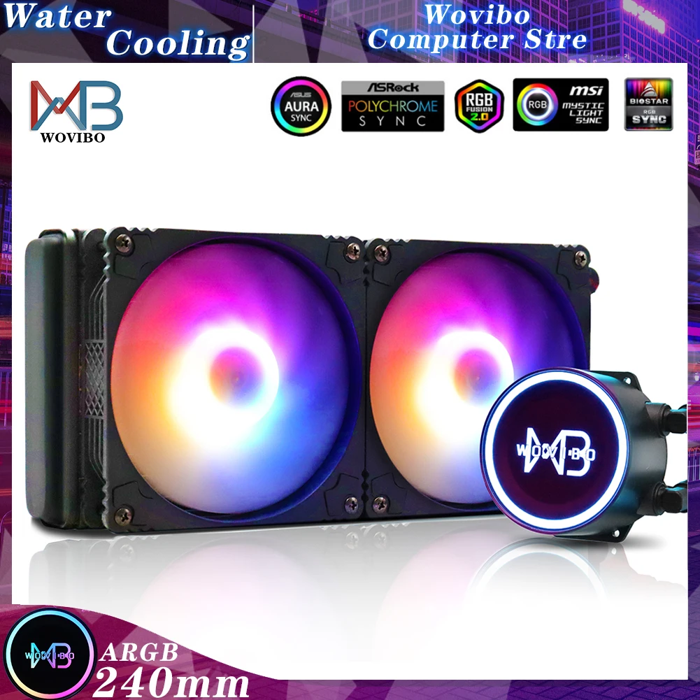 Wovibo ПК Процессор водяного охлаждения компьютера охлаждающий вентилятор RGB ARGB