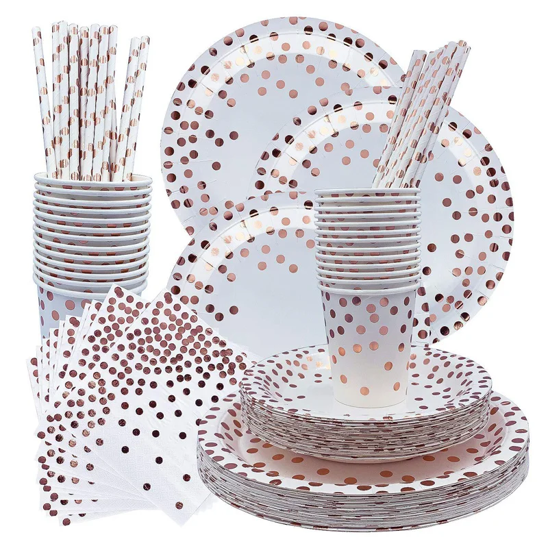250pcs paper plate napkin cups straws rose gold disposable DOT foil tableware wedding birthday baby shower party set
250pcs paper plate napkin cups straws rose gold disposable DOT foil tableware wedding birthday baby shower party set