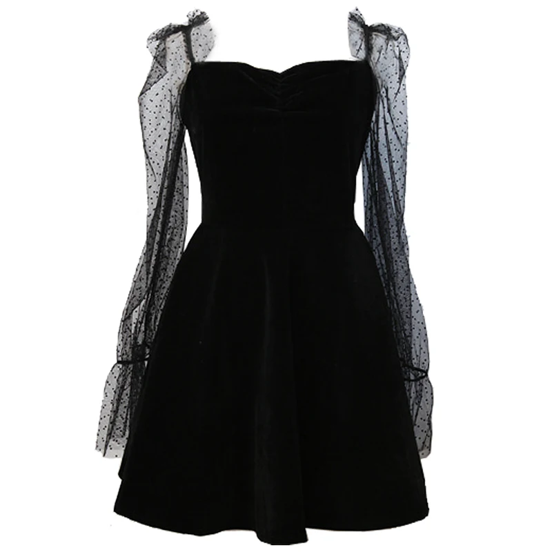PERHAPS U Transparent Mesh Velvet Mini Sexy Party Dress Women Spring Flare Sleeve Short Dress Black O Neck Empire Dress D0973
PERHAPS U Transparent Mesh Velvet Mini Sexy Party Dress Women Spring Flare Sleeve Short Dress Black O Neck Empire Dress D0973