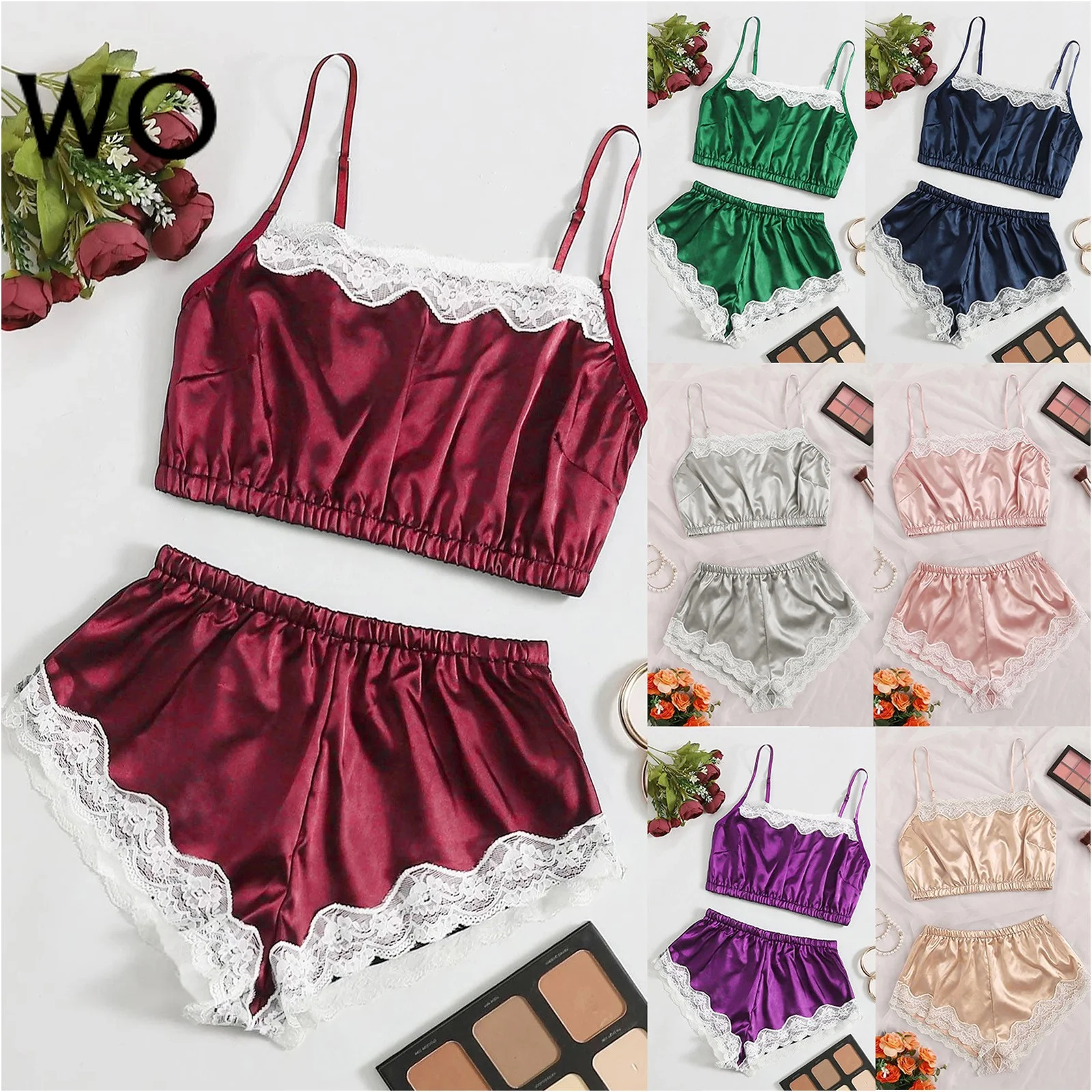 2pcs Lace Silk Pajamas Set Women Nightwear Sleepwear Camisole Crop Sleep Tops Shorts Nightgown Set Nightdress Home Clothes
2pcs Lace Silk Pajamas Set Women Nightwear Sleepwear Camisole Crop Sleep Tops Shorts Nightgown Set Nightdress Home Clothes