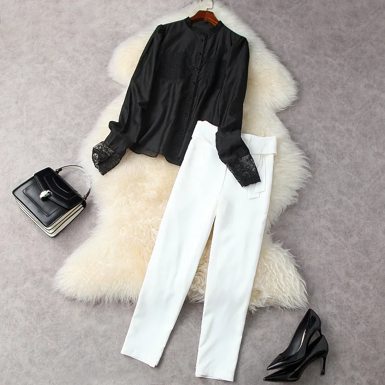 European and American women's wear for spring 2021 long-sleeved lace single-breasted shirt 7 minutes of pants Fashion suits
European and American women's wear for spring 2021 long-sleeved lace single-breasted shirt 7 minutes of pants Fashion suits