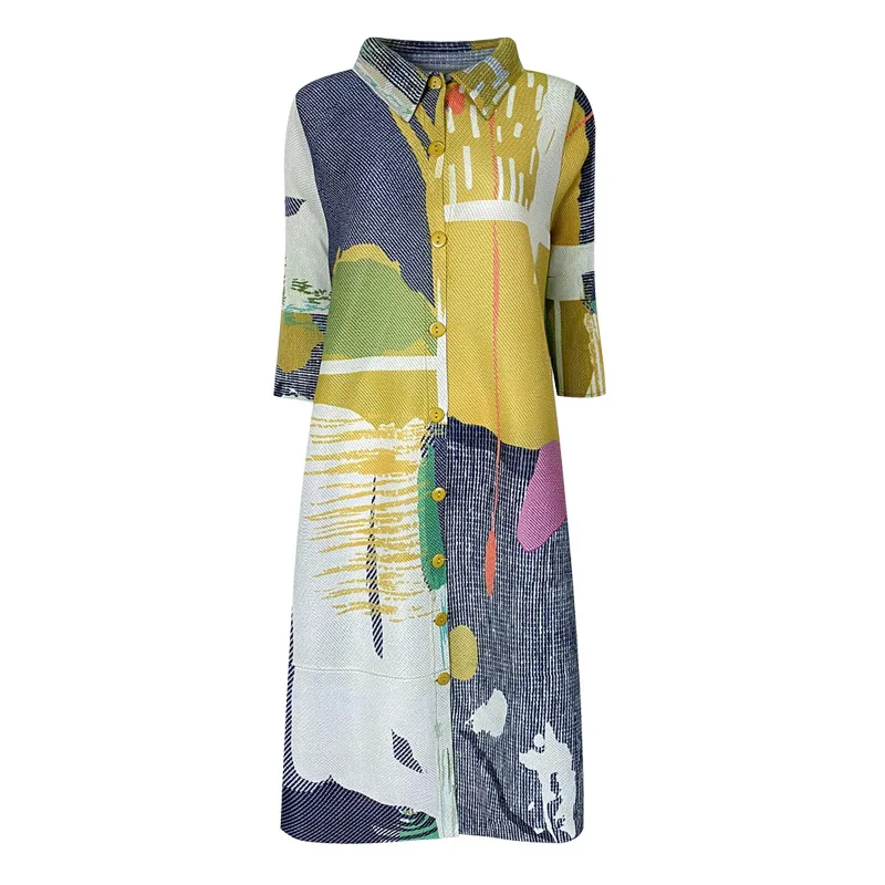 2021 Urban Leisure Hand-Painted Printed Pleated Dresses Three Quarter Sleeve Plus Size Women Vintage Single Button Oversized
2021 Urban Leisure Hand-Painted Printed Pleated Dresses Three Quarter Sleeve Plus Size Women Vintage Single Button Oversized
