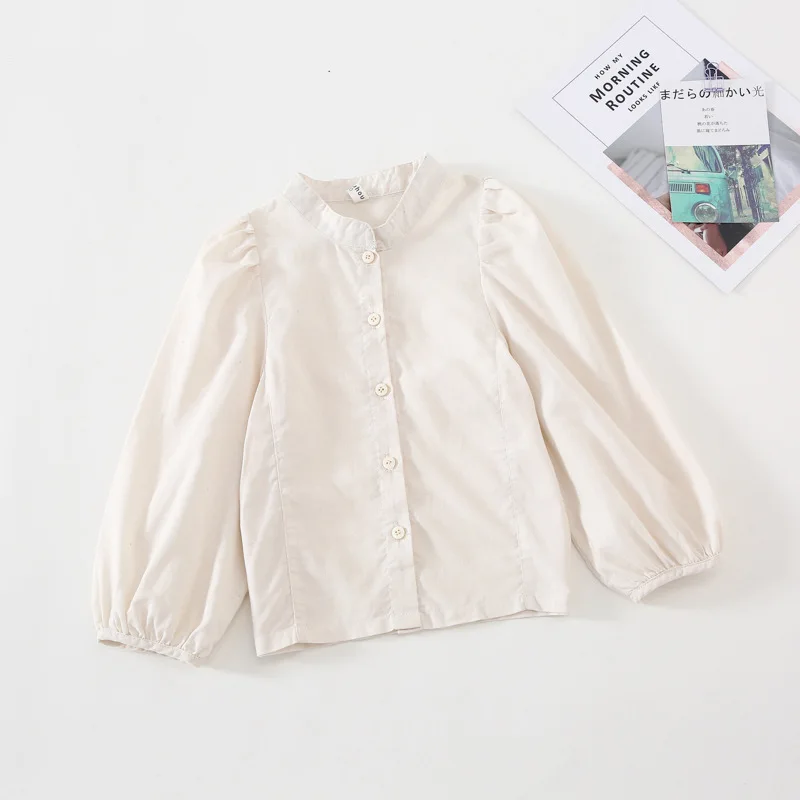 Осенняя хлопковая однотонная Повседневная рубашка в Корейском стиле, с воротником-стойкой, для милых девочек 
Осенняя хлопковая однотонная Повседневная рубашка в Корейском стиле, с воротником-стойкой, для милых девочек