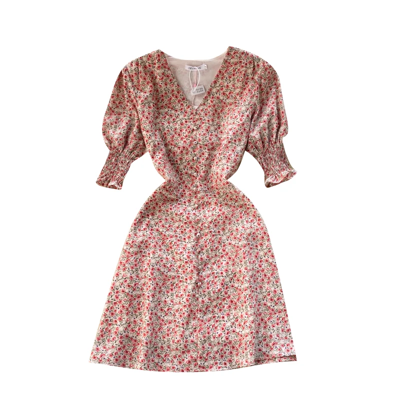 French dress spring new 2021 small temperament V-neck slim short retro floral Platycodon
French dress spring new 2021 small temperament V-neck slim short retro floral Platycodon