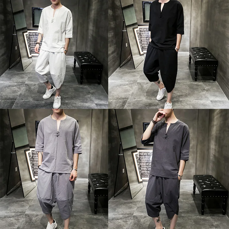 2021 Summer Chinese Style New Japanese Loose Linen Men's Suit Cotton Fashion Casual Cotton And Linen Solid Color Two-piece Suit 
2021 Summer Chinese Style New Japanese Loose Linen Men's Suit Cotton Fashion Casual Cotton And Linen Solid Color Two-piece Suit