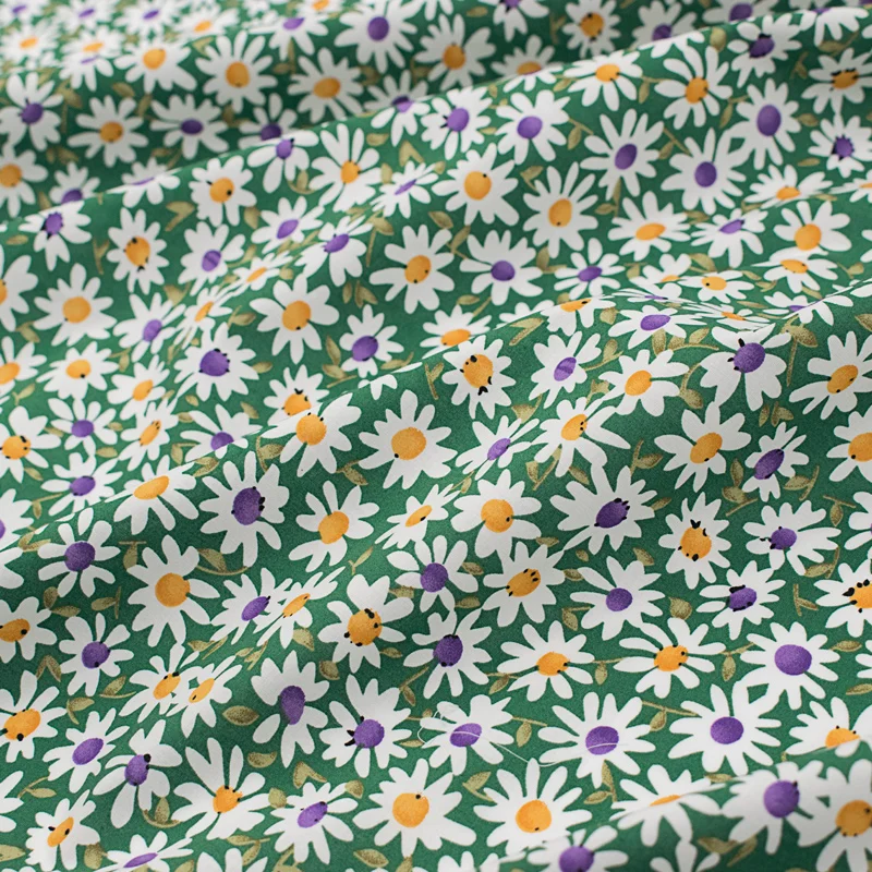 Ткань из чистого хлопка с зелеными маленькими цветами Для платья Шитья