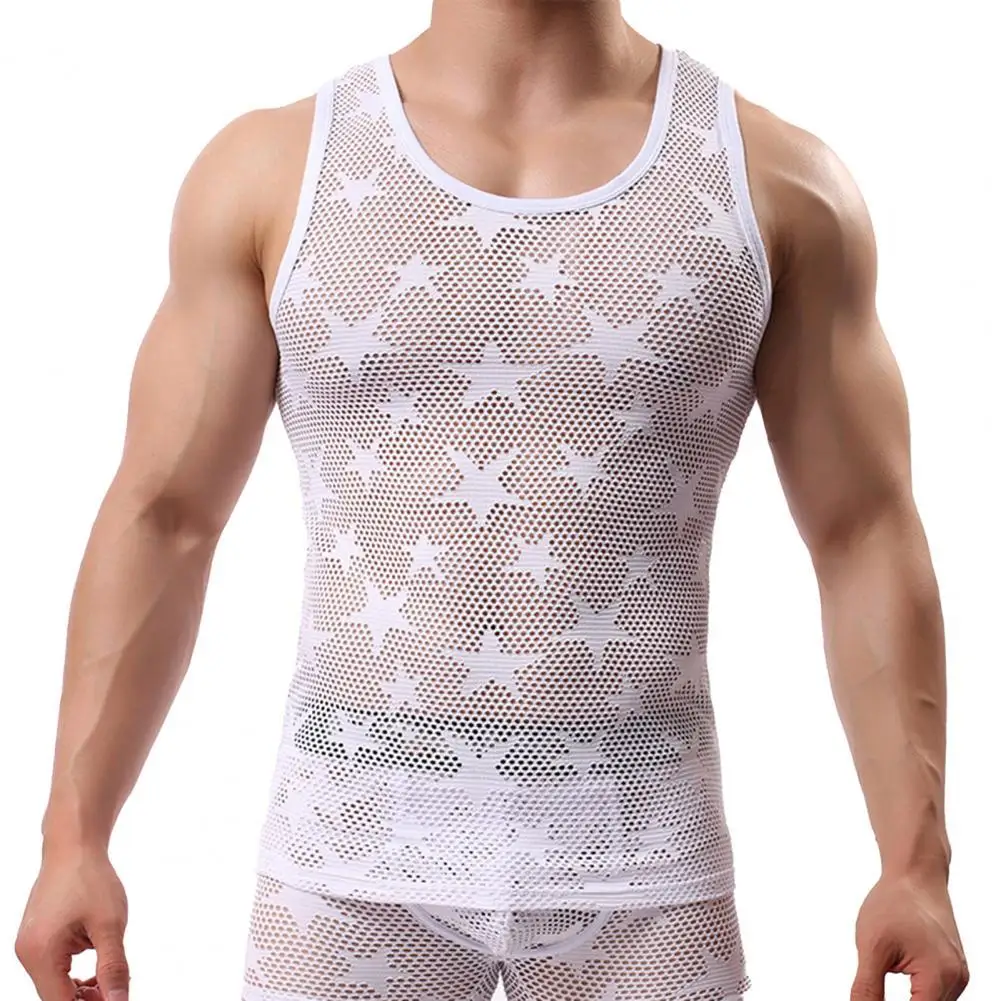 Men Undershirt Mesh See-Through Sexy Five-pointed Star Hollow Out Sheer Top for Sleeping 
Men Undershirt Mesh See-Through Sexy Five-pointed Star Hollow Out Sheer Top for Sleeping