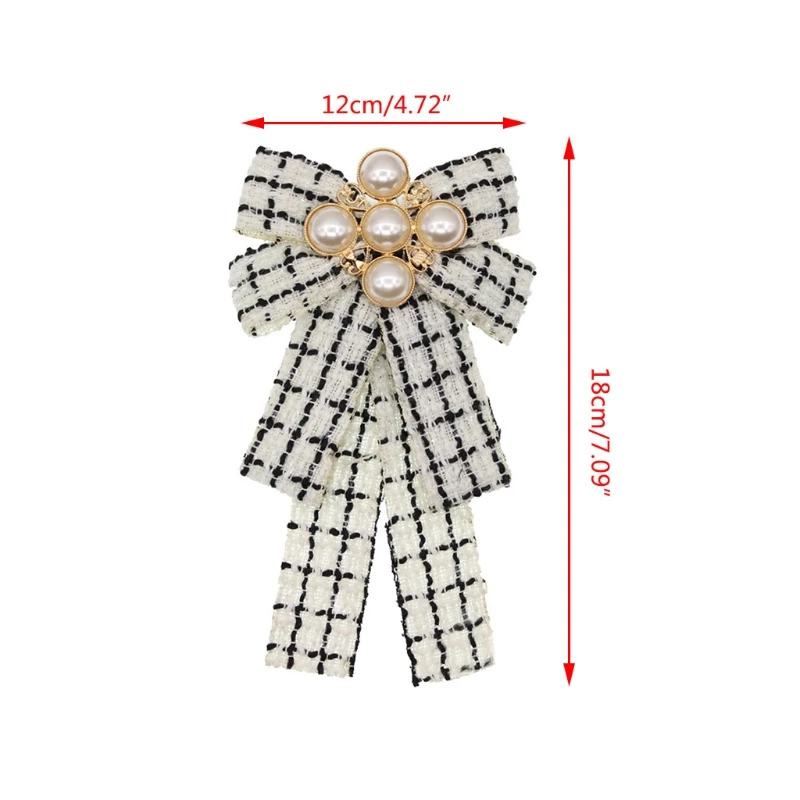 

Женский винтажный элегантный галстук-бабочка, в клетку, в полоску, предварительно завязанный, ювелирные изделия, корсаж для рубашки, Y1AC, брошь с искусственным жемчугом
