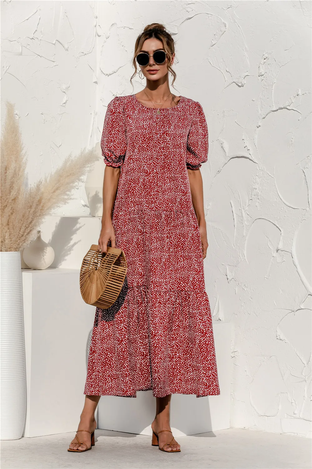 Elegant Women Plaid Dot Print Robe Maxi Dress Summer New Puff Sleeve O-neck Casual Loose Patchwork Bohemain Beach Long Vestidos
Elegant Women Plaid Dot Print Robe Maxi Dress Summer New Puff Sleeve O-neck Casual Loose Patchwork Bohemain Beach Long Vestidos