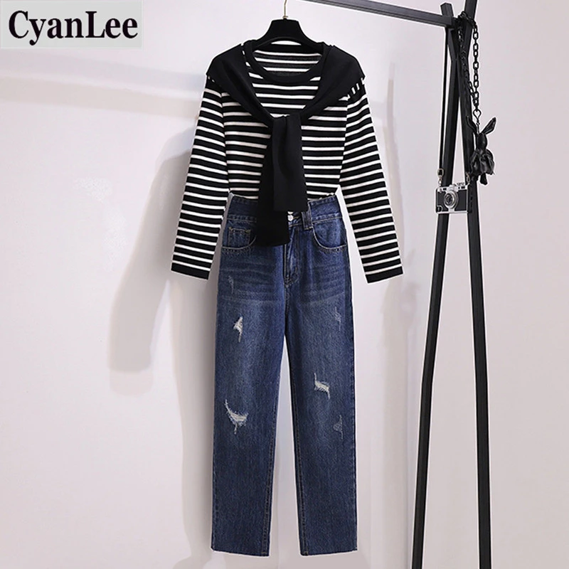 Повседневный женский комплект из двух предметов Cyanlee 2020 AW трикотажный топ в