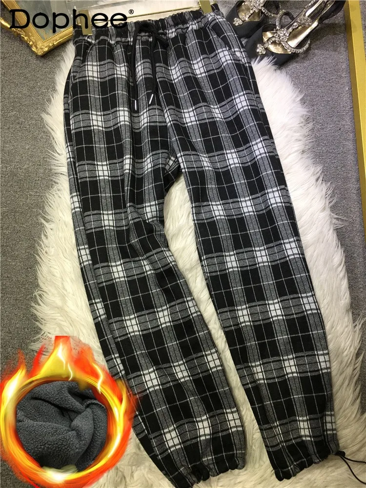 Retro Plaid Casual Pants Women Winter Loose Velvet Thickened Cotton Pants Women Elastic Waist Drawstring Harem Pants Sweatpants
Retro Plaid Casual Pants Women Winter Loose Velvet Thickened Cotton Pants Women Elastic Waist Drawstring Harem Pants Sweatpants