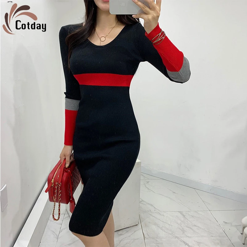 Cotday V-neck Dot Full Sleeve Patchwork Knitted Casual Sheath Female 2020 New Ladies Winter Women Sweater Knee-Length Dress
Cotday V-neck Dot Full Sleeve Patchwork Knitted Casual Sheath Female 2020 New Ladies Winter Women Sweater Knee-Length Dress
