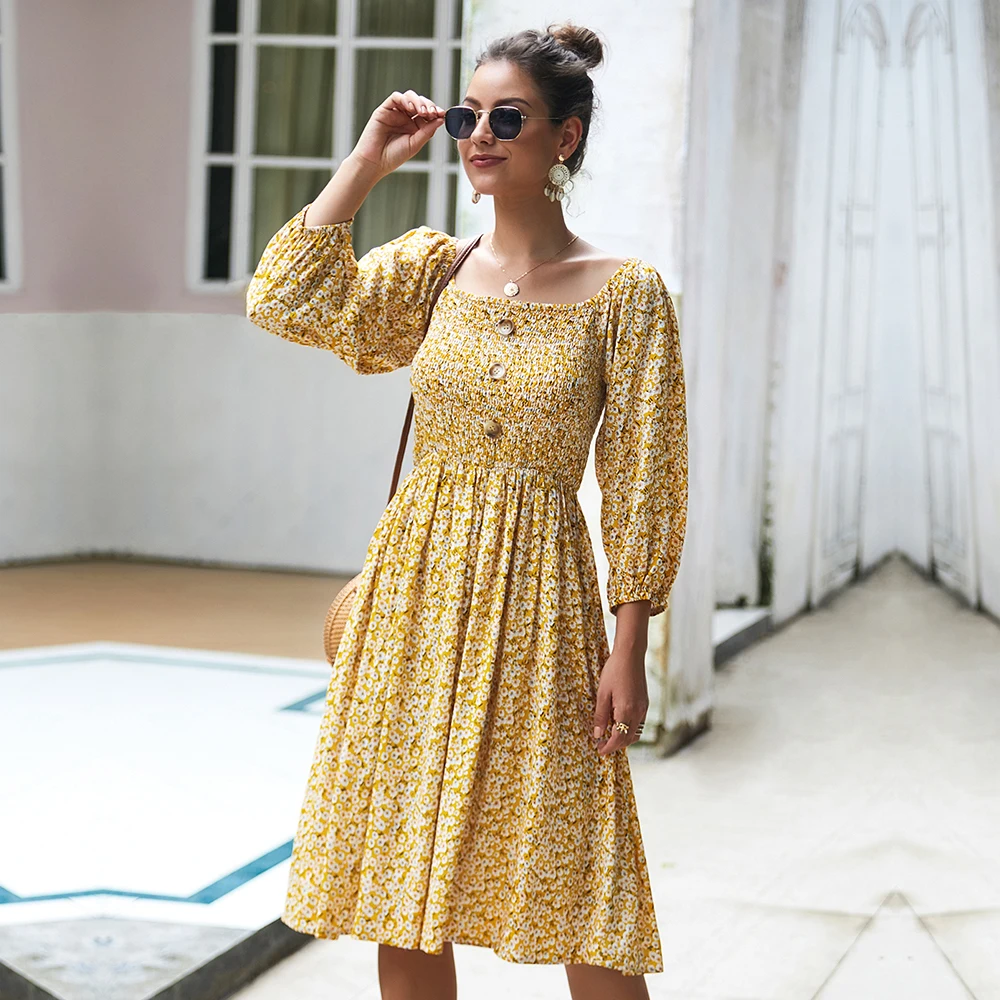 Ladies Summer Retro Square Collar Floral Print Dress Women 2021 New A-line Cotton Three Quarter Sleeve Elegant Dress
Ladies Summer Retro Square Collar Floral Print Dress Women 2021 New A-line Cotton Three Quarter Sleeve Elegant Dress