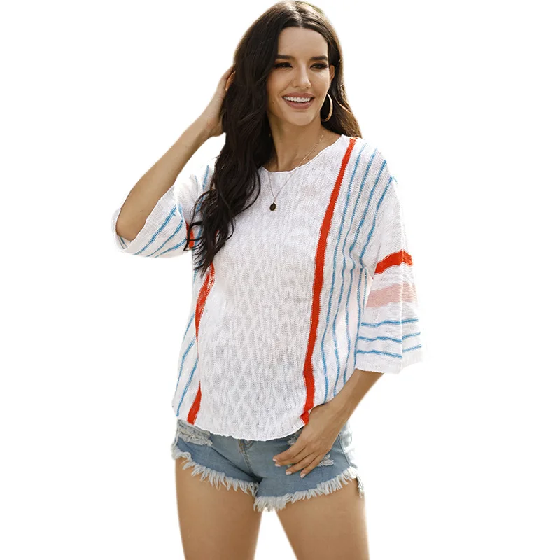 2021 Spring Women's Flared Sleeve Knitted Pullover Sweater Fashion Stripe Stitching Sweater Woman Blouse Dropshipping
2021 Spring Women's Flared Sleeve Knitted Pullover Sweater Fashion Stripe Stitching Sweater Woman Blouse Dropshipping