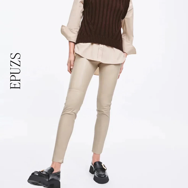 ZA 2021 Beige Black fuax leather pants women joggers skinny pants streetwear high waist pencil pants casual female PU trousers
ZA 2021 Beige Black fuax leather pants women joggers skinny pants streetwear high waist pencil pants casual female PU trousers