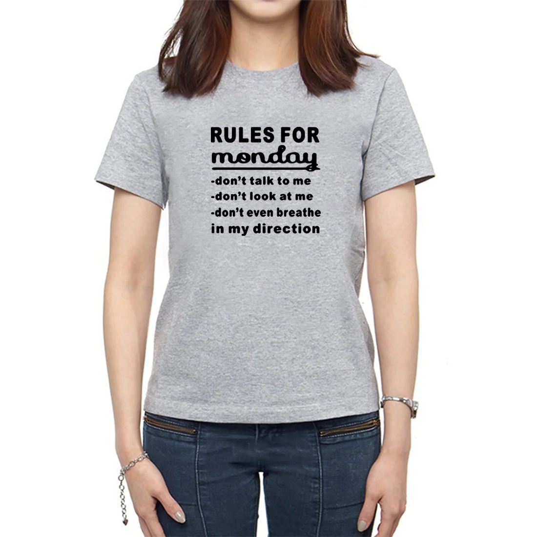 Rules for Monday Funny T Shirts Women Printed Short Sleeve Cotton Tee Shirt Femme Black White O-neck Loose Tshirt Women Top
Rules for Monday Funny T Shirts Women Printed Short Sleeve Cotton Tee Shirt Femme Black White O-neck Loose Tshirt Women Top