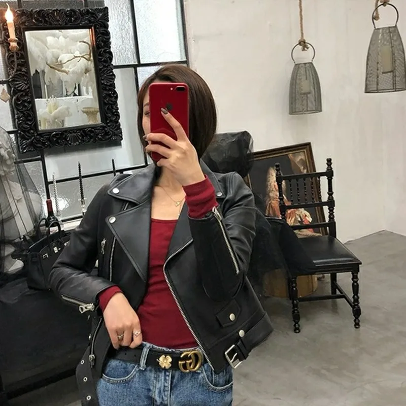 Women Pu Leather Jacket Woman Zipper Belt Short Coat Female Black Punk Bomber Faux Leather Outwear Long Leather Jacket Womens
Women Pu Leather Jacket Woman Zipper Belt Short Coat Female Black Punk Bomber Faux Leather Outwear Long Leather Jacket Womens