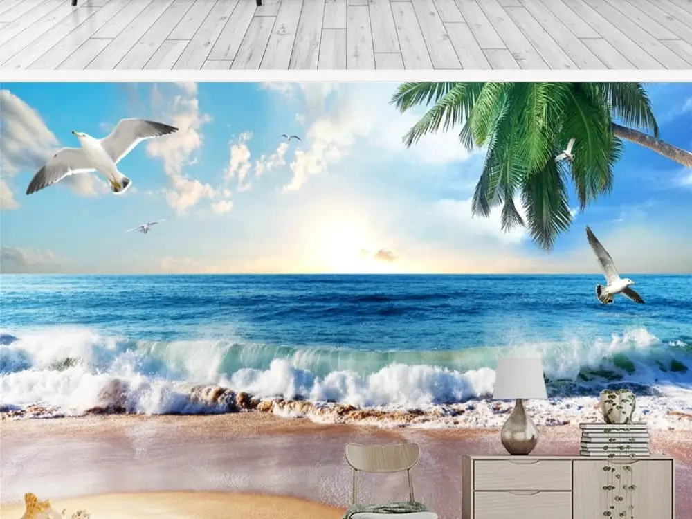 New Custom 3D Large Mural Wallpaper Three-dimensional sea view seagull coconut tree children's room TV Background living Bedroom
New Custom 3D Large Mural Wallpaper Three-dimensional sea view seagull coconut tree children's room TV Background living Bedroom