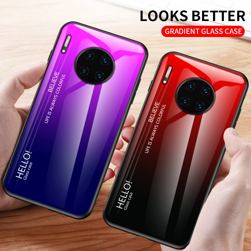 Для huawei mate 30 Pro Чехол из закаленного стекла роскошный градиент Мягкий силиконовый