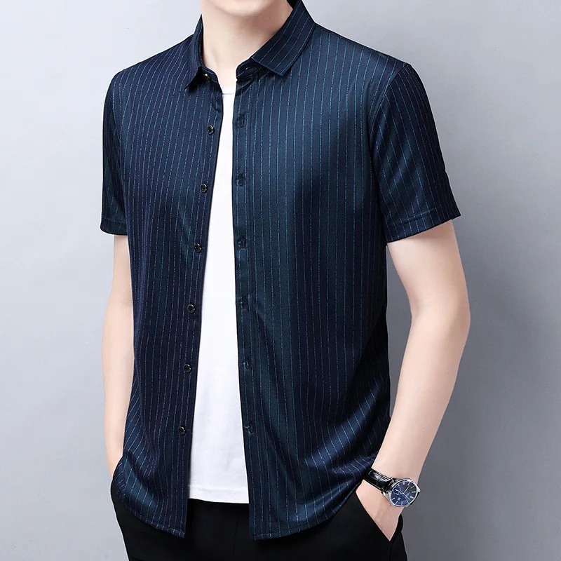 2021 summer silk shirt men's Korean stripe short sleeve young and middle-aged business half sleeve shirt leisure
2021 summer silk shirt men's Korean stripe short sleeve young and middle-aged business half sleeve shirt leisure