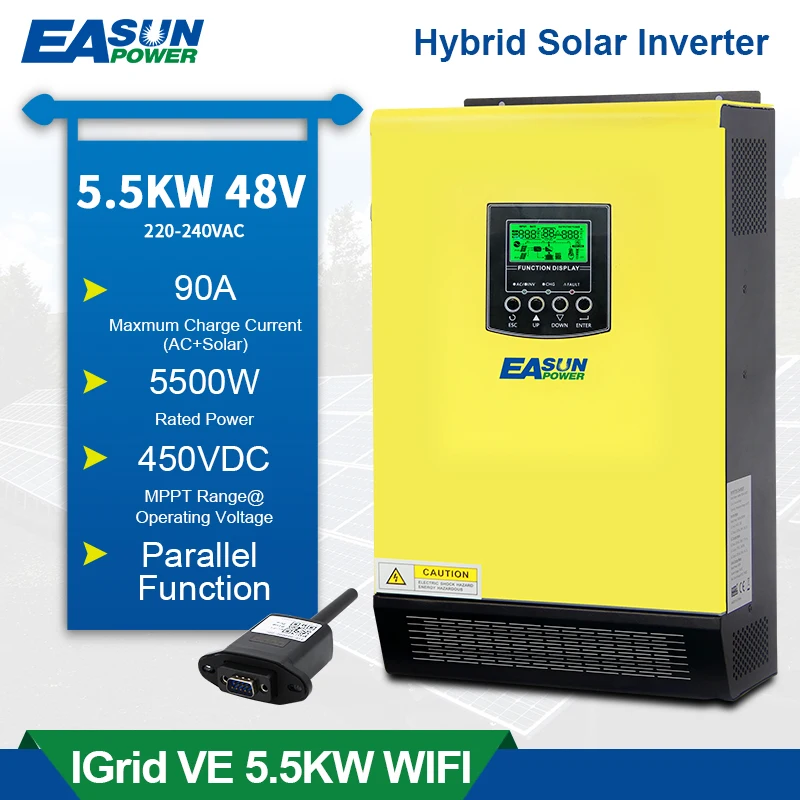Источник питания EASUN 5.5kw 48V 220V Гибридный солнечный инвертор 450Vdc MPPT Солнечное
