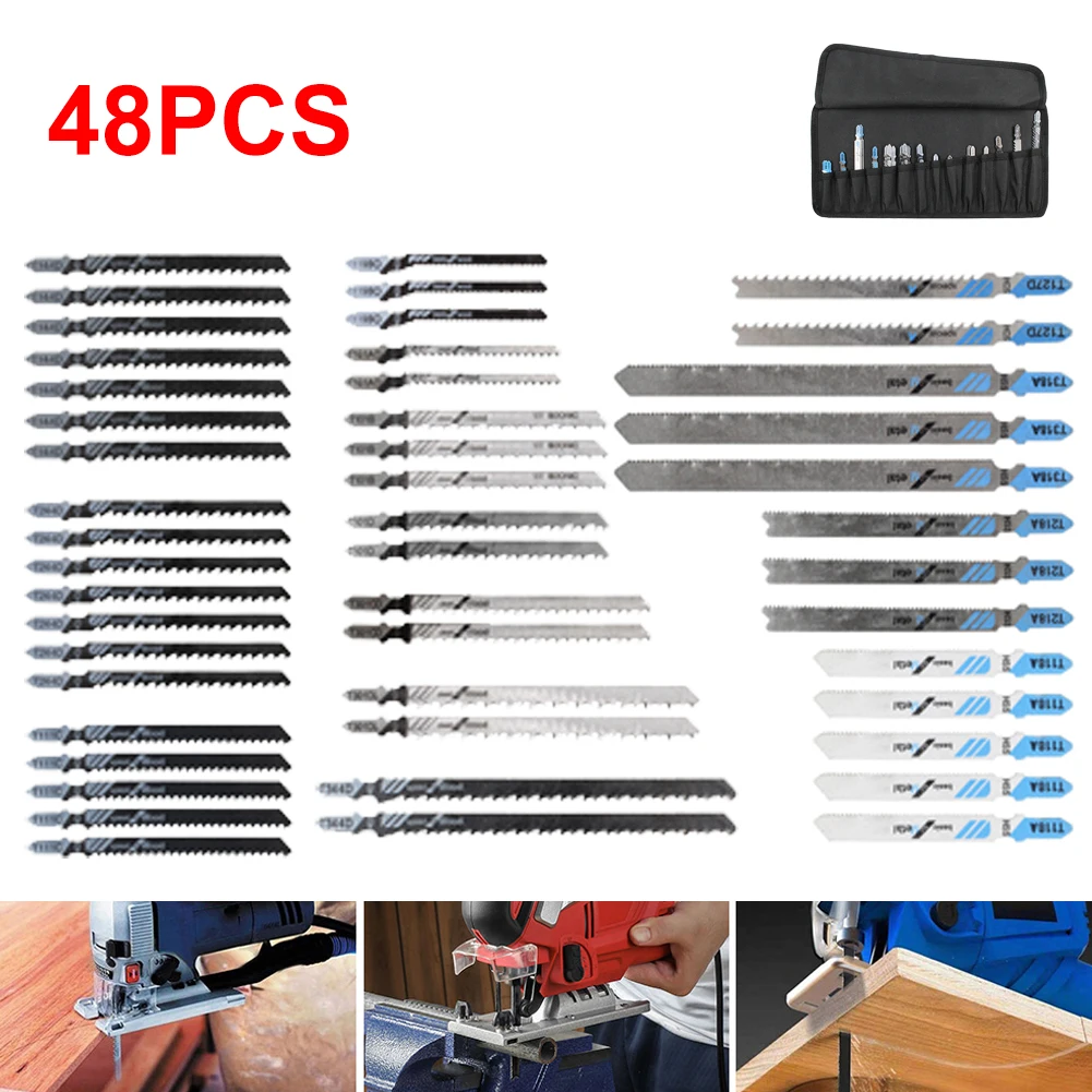 48 PCS Jigsaw Blades Set T-Shank Jigsaw Blades with Storage Bag for Wood Plastic Metal Cutting Multi-Size Tools Accessories
48 PCS Jigsaw Blades Set T-Shank Jigsaw Blades with Storage Bag for Wood Plastic Metal Cutting Multi-Size Tools Accessories