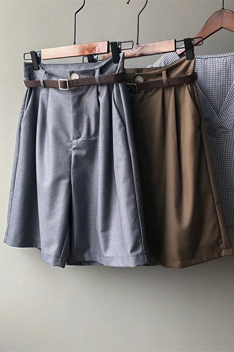 Womens Shorts Beige Harajuku Wide Legs Street Black Blue Beach Style High-Waist Summer