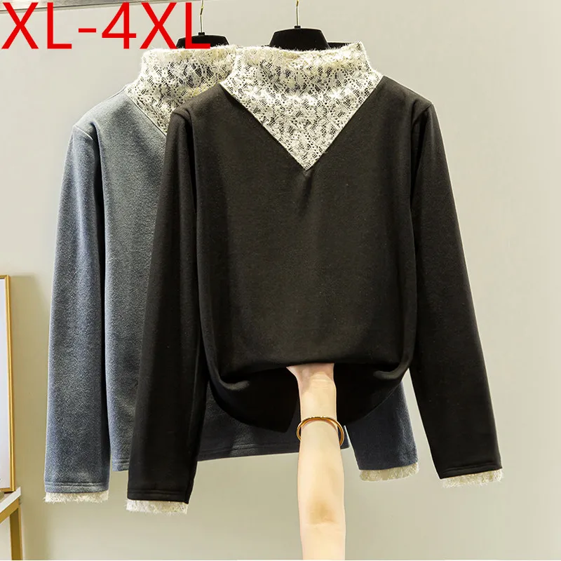 4XL Fit Weight 100KG Spring Autumn Plus Size Women Lace High Neck Patchwork Long Sleeve T-shirt Large Loose Casual Tops Tees
4XL Fit Weight 100KG Spring Autumn Plus Size Women Lace High Neck Patchwork Long Sleeve T-shirt Large Loose Casual Tops Tees