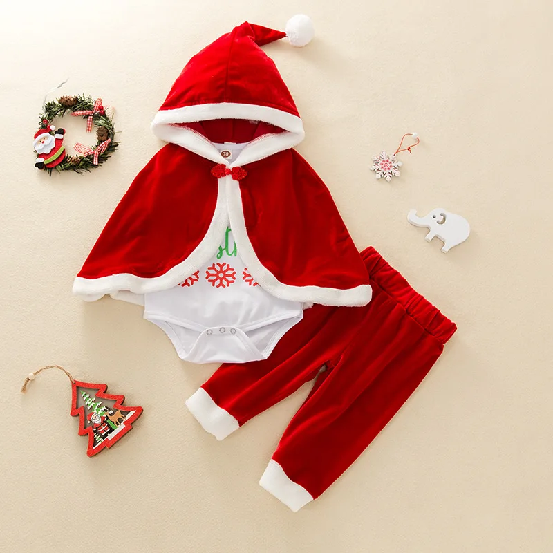 New Christmas 3Pcs Suit Clothes Infant Baby Kids Girls Fashion Long Sleeve Letter Romper Top + Solid Pants + Hooded Cloak
New Christmas 3Pcs Suit Clothes Infant Baby Kids Girls Fashion Long Sleeve Letter Romper Top + Solid Pants + Hooded Cloak
