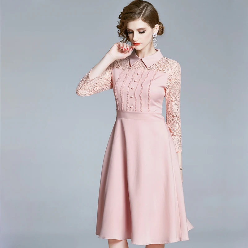 Elegant Office Lady Dress Patchwork Simple Pink Summer Lace Dress Women Mid-calf A-line Casual Party Dresses High Waist Robes
Elegant Office Lady Dress Patchwork Simple Pink Summer Lace Dress Women Mid-calf A-line Casual Party Dresses High Waist Robes