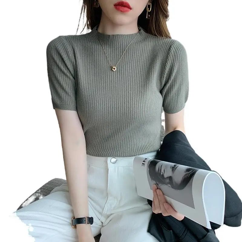 5 Colors Women Summer Knitted T-shirts Short Sleeves Round Neck Slim Fit Casual Pullover Ladies Bottoming Shirt Pull Femme
5 Colors Women Summer Knitted T-shirts Short Sleeves Round Neck Slim Fit Casual Pullover Ladies Bottoming Shirt Pull Femme