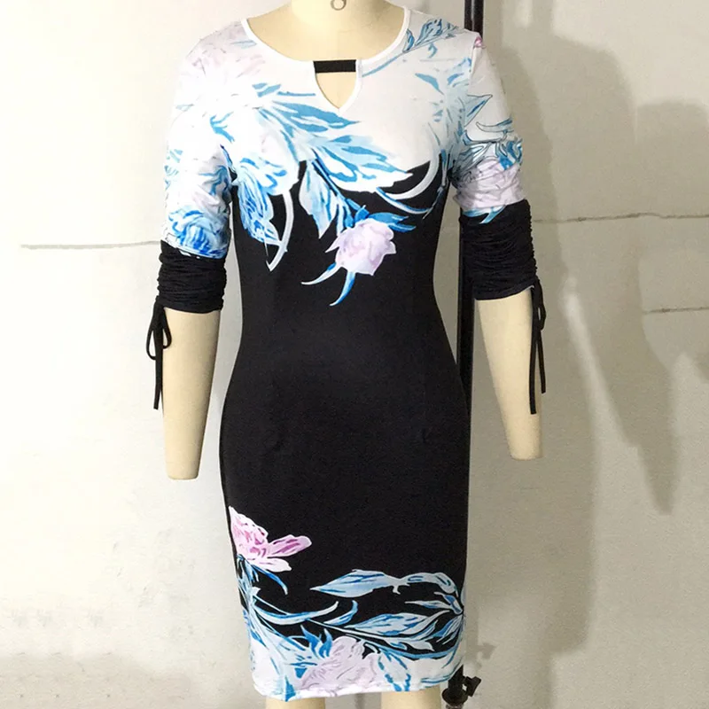 Womens Five-point Sleeve Floral Printed Package Hip Dress Casual Slim Dress -OPK 
Womens Five-point Sleeve Floral Printed Package Hip Dress Casual Slim Dress -OPK