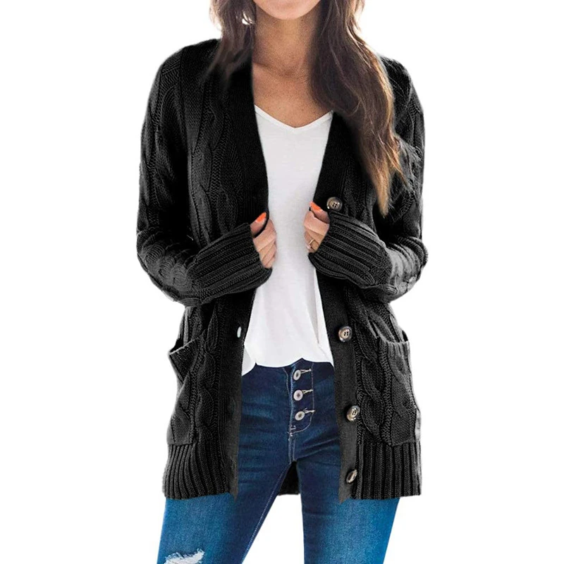 Casual Cardigan Women Long Sleeve Coat Sweater Knitted Solid Color V-neck Twist Button Cardigan Women's Sweaters 2021 Cardigans
Casual Cardigan Women Long Sleeve Coat Sweater Knitted Solid Color V-neck Twist Button Cardigan Women's Sweaters 2021 Cardigans