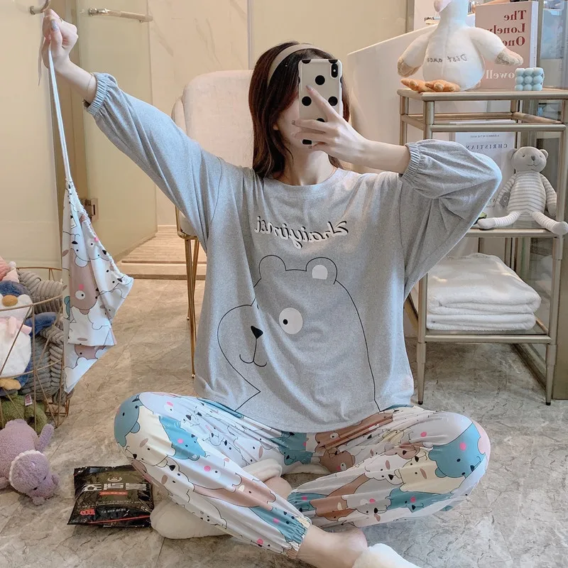 Seeslim Cartoon Bear Print Sleepwear Women Korean Style Cute Girls Pajamas Two Piece Set Female Homewear Night Suit Pyjama 2021
Seeslim Cartoon Bear Print Sleepwear Women Korean Style Cute Girls Pajamas Two Piece Set Female Homewear Night Suit Pyjama 2021