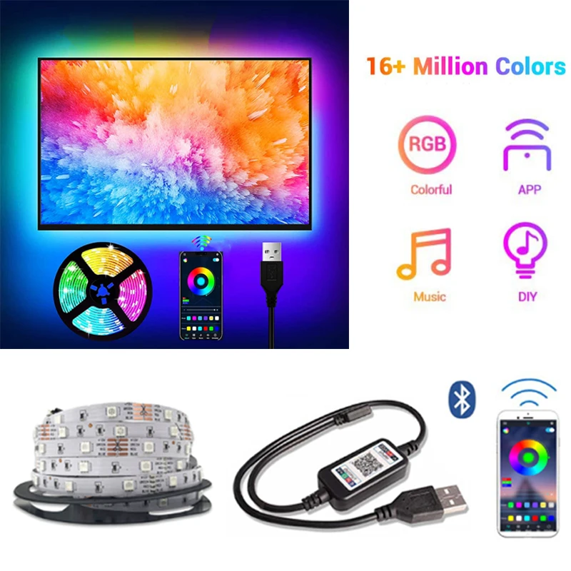 LED Lights StripS USB Infrared Control RGB SMD 5050 DC5V 1M 2M 5M Flexible Lamp Tape Diode TV Background Lighting luces LED
LED Lights StripS USB Infrared Control RGB SMD 5050 DC5V 1M 2M 5M Flexible Lamp Tape Diode TV Background Lighting luces LED