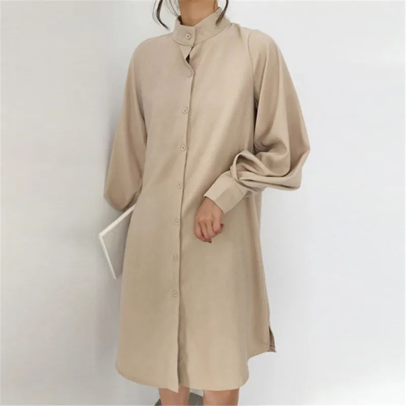 Johnature New Korean Solid Color Loose Base Shirt Dresses For Women 2021 Autumn All Match Single-breasted Lantern Sleeve Dress
Johnature New Korean Solid Color Loose Base Shirt Dresses For Women 2021 Autumn All Match Single-breasted Lantern Sleeve Dress