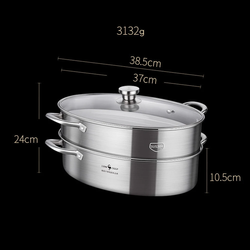 Soup Pot Double Steamed Fish 304 Stainless Steel Household Large Steamer Seafood Non-Stick Pan Kitchen Cookware Stew | Дом и сад